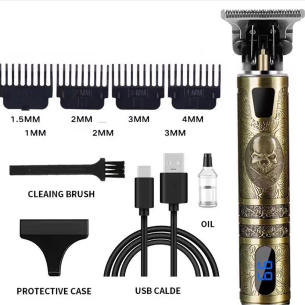 Gold Grooming Trimmer with Digital Display and Multiple Attachments